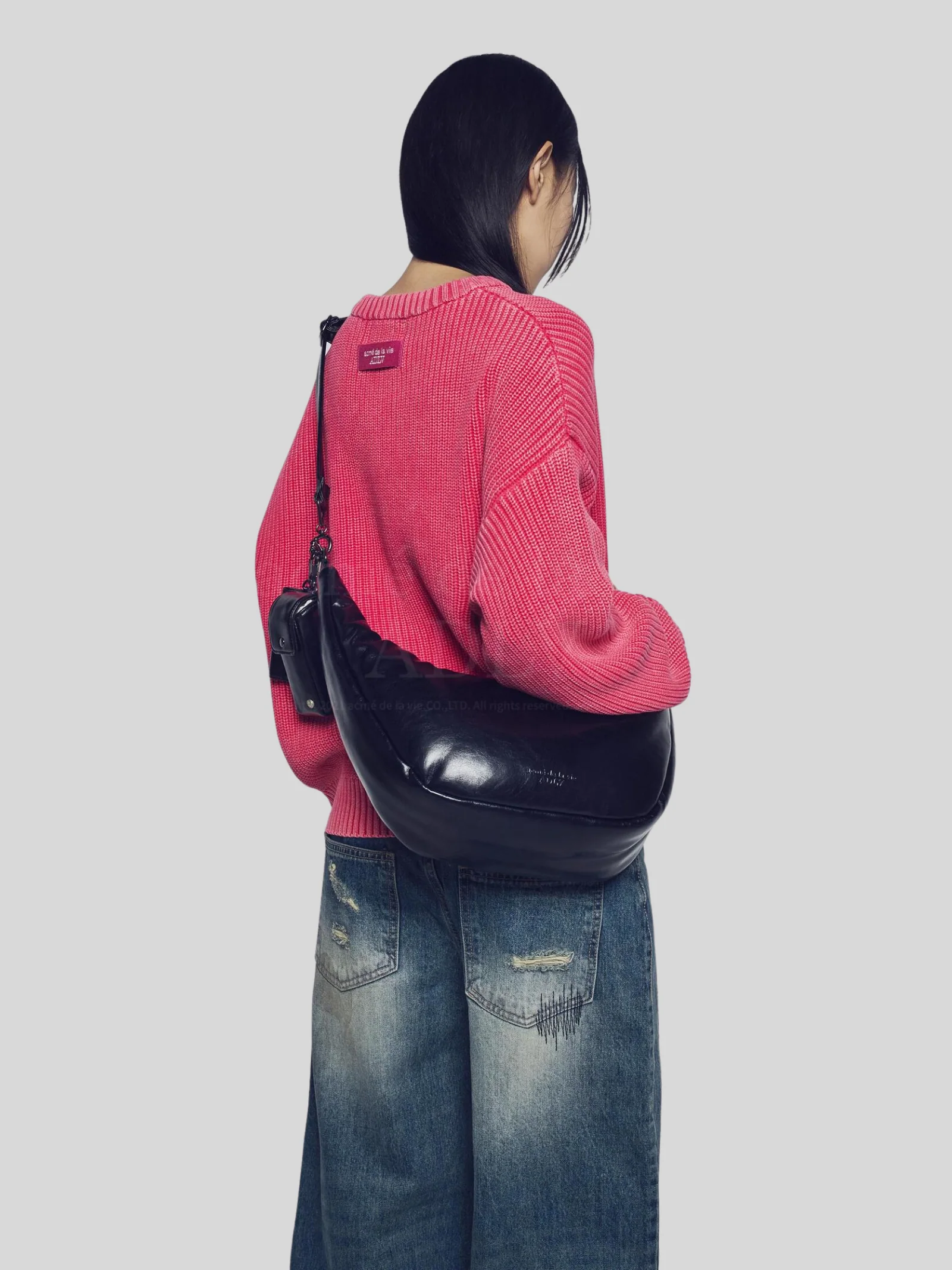 Basic Logo Glossy Vegan Leather Cross Bag