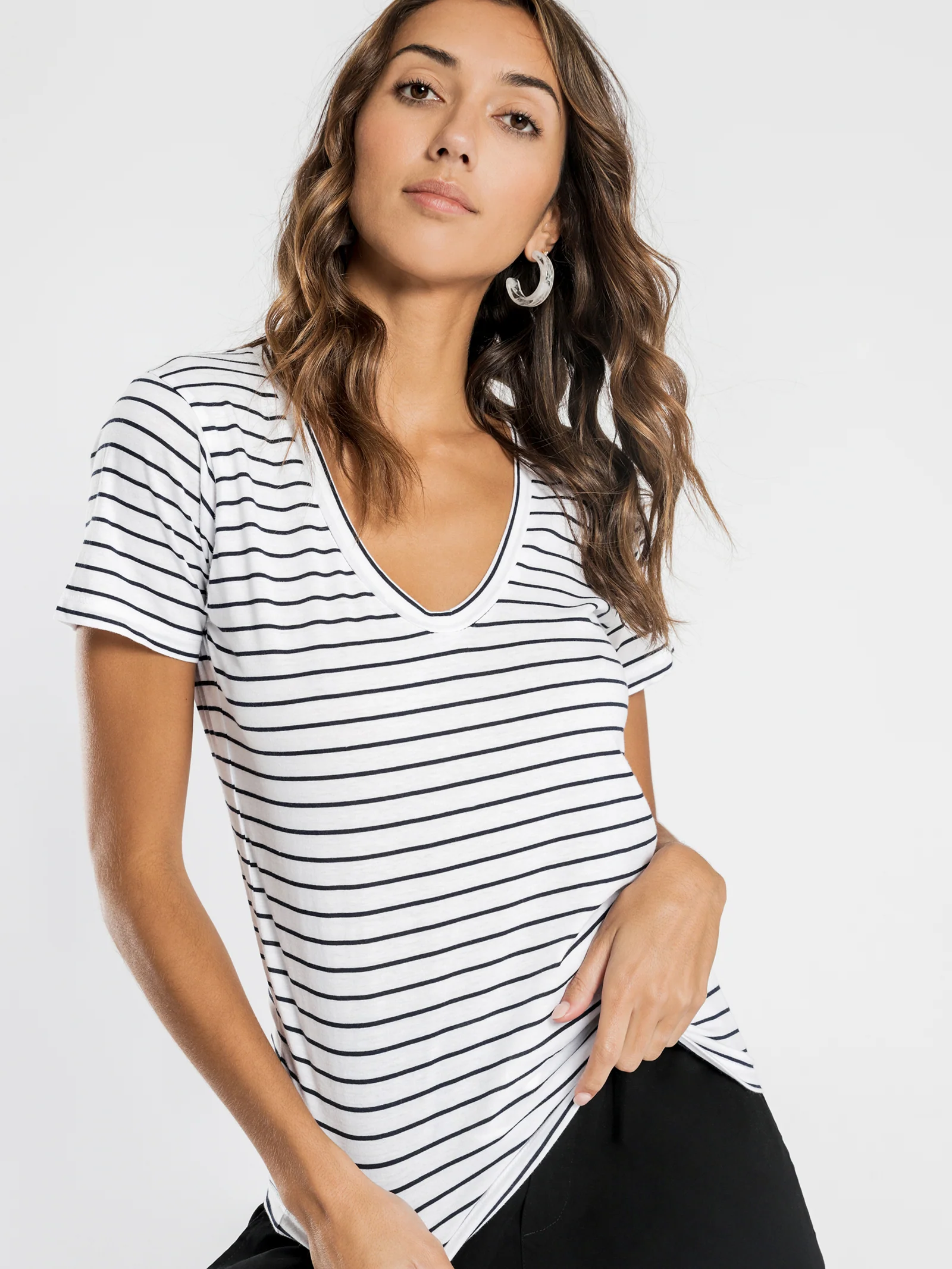 Blake Stripe Basic V Neck T-Shirt