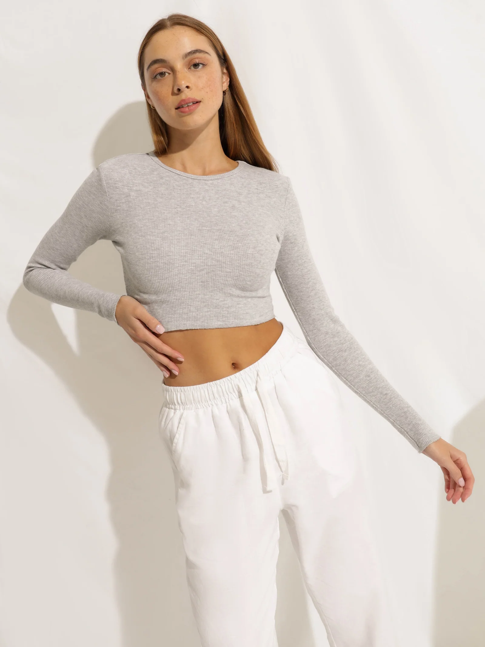 Cameron Basic Long Sleeve Waffle Crop