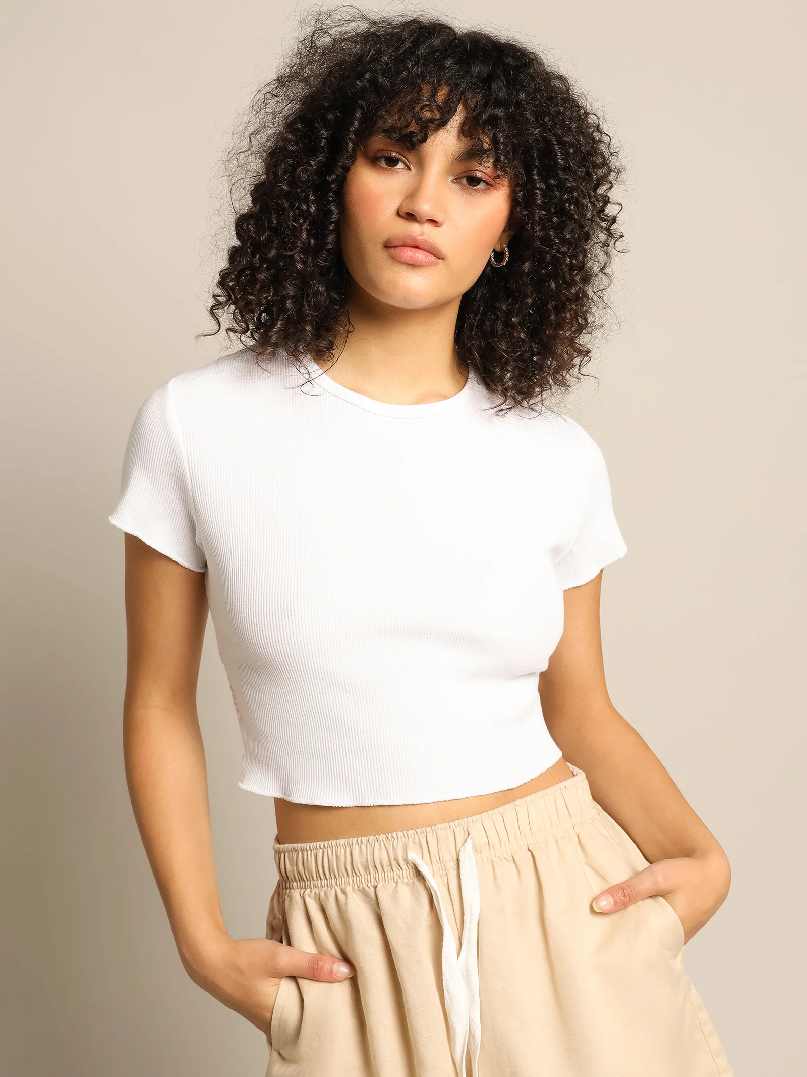 Cameron Basic Waffle Crop T-Shirt