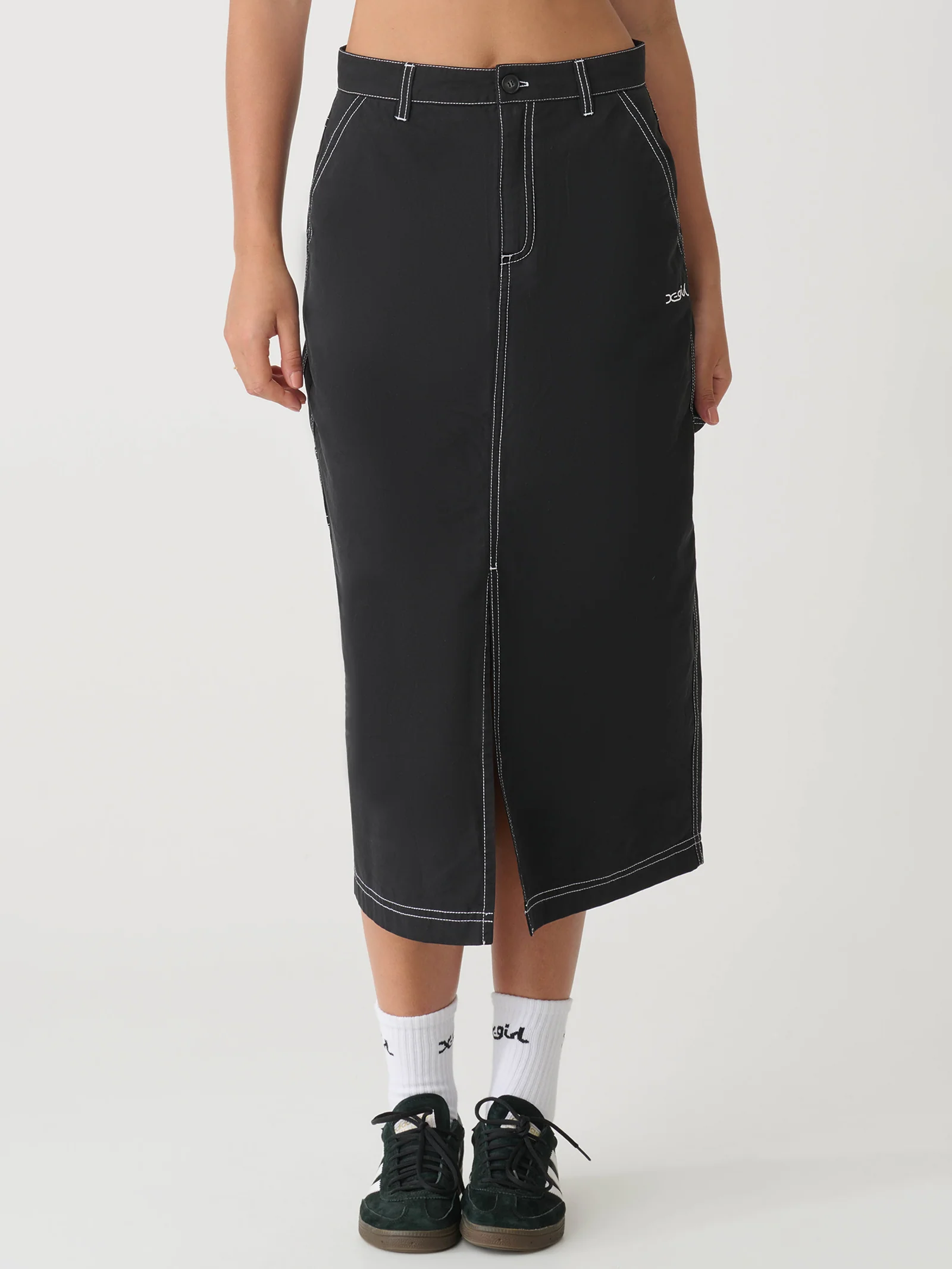 Contrast Stitch Carpenter Midi Skirt