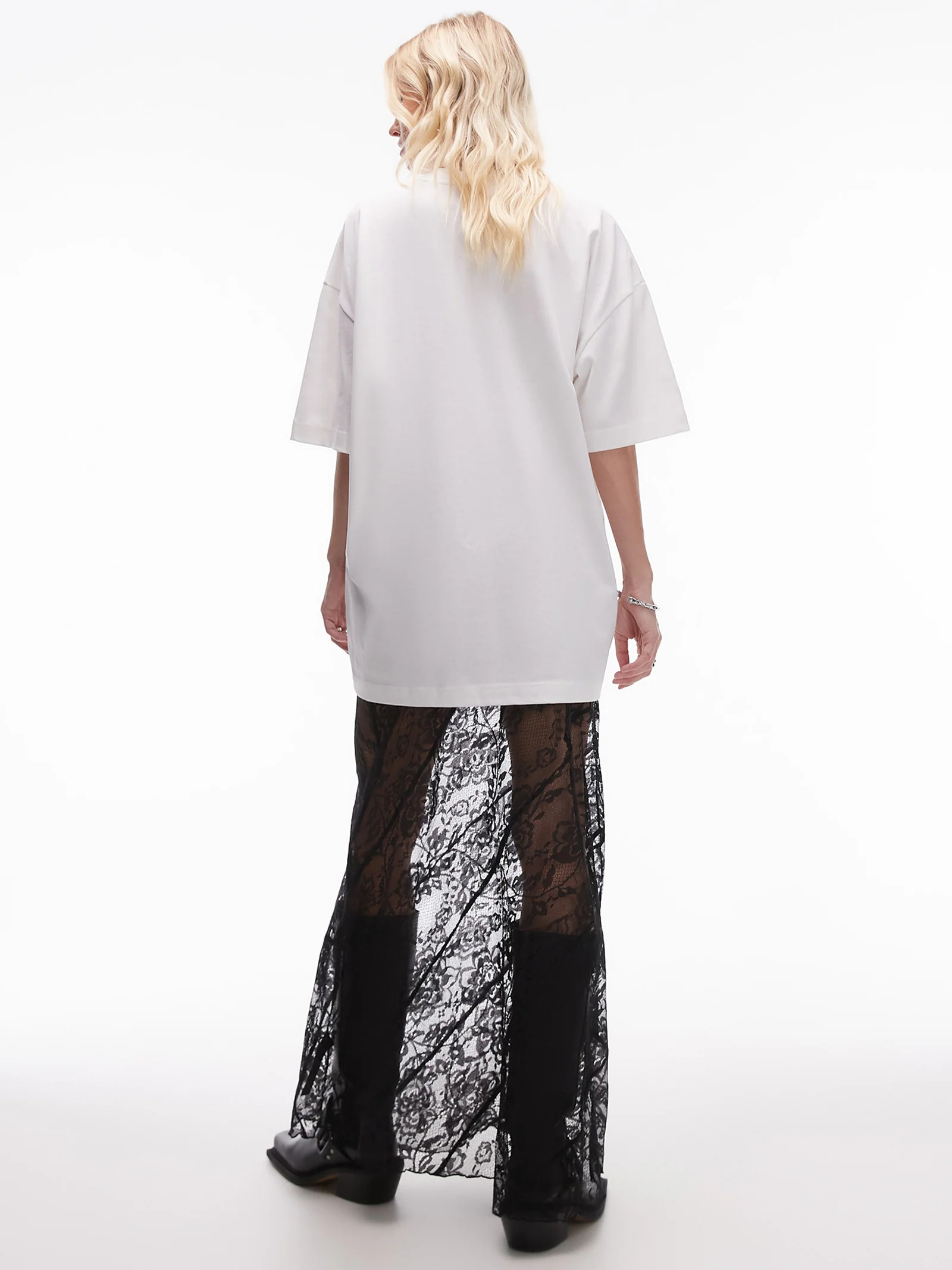 Diagonal Tiered Floral Lace Maxi Skirt