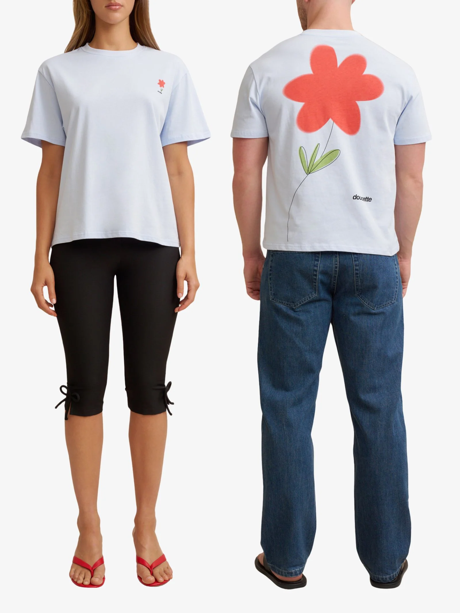Unisex Red Flower Trim Tee