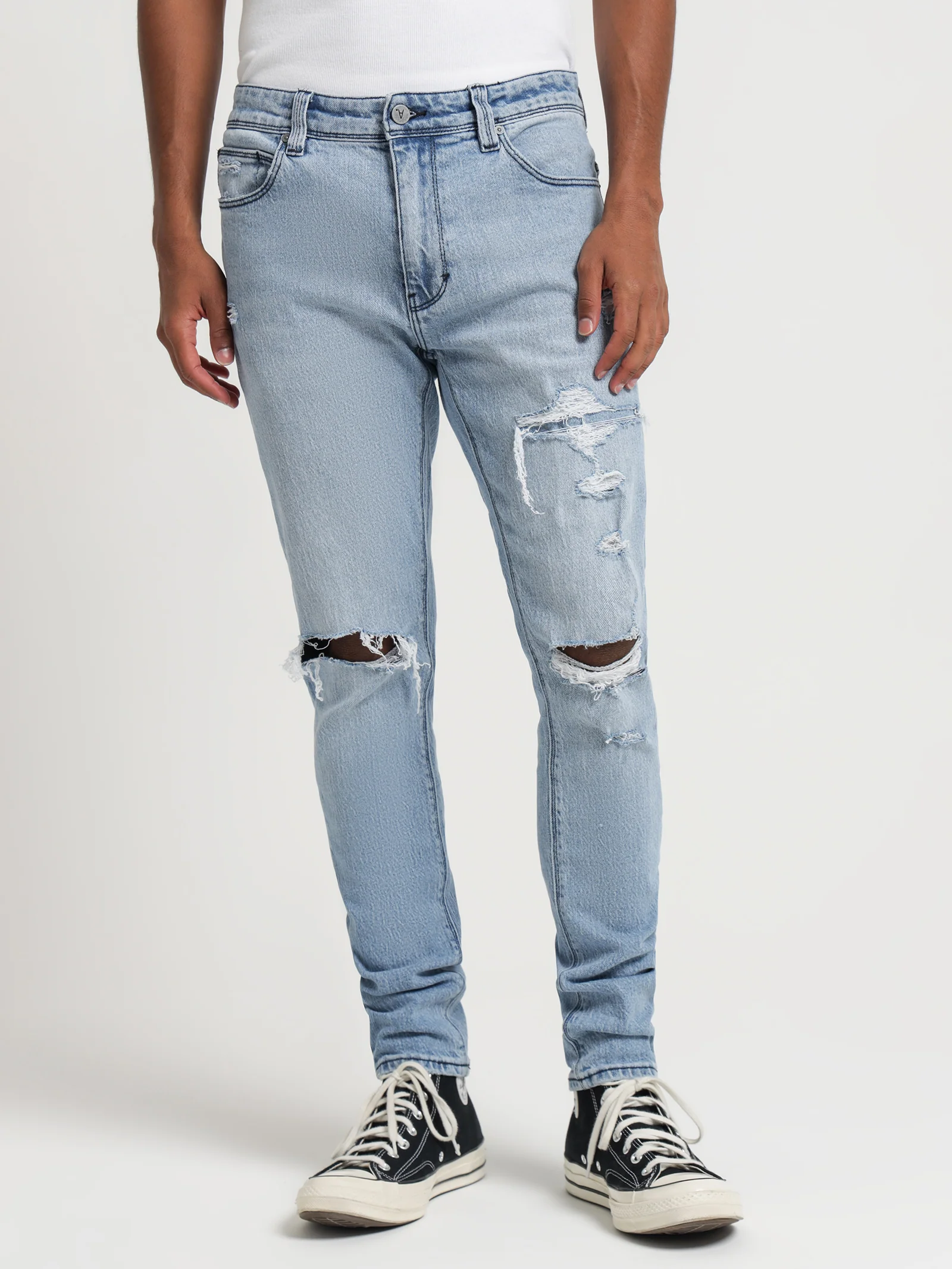 Dropped Skinny Stacked Butter Blues Shred Jeans