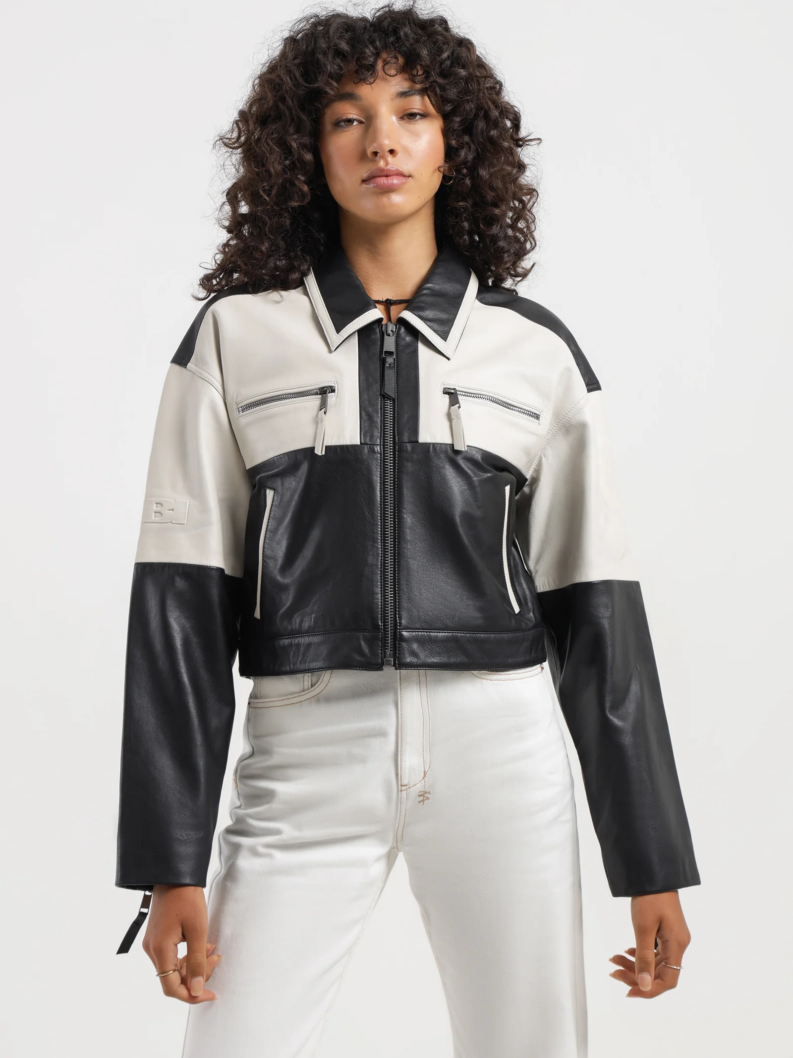 Emblem Boxy Biker Jacket