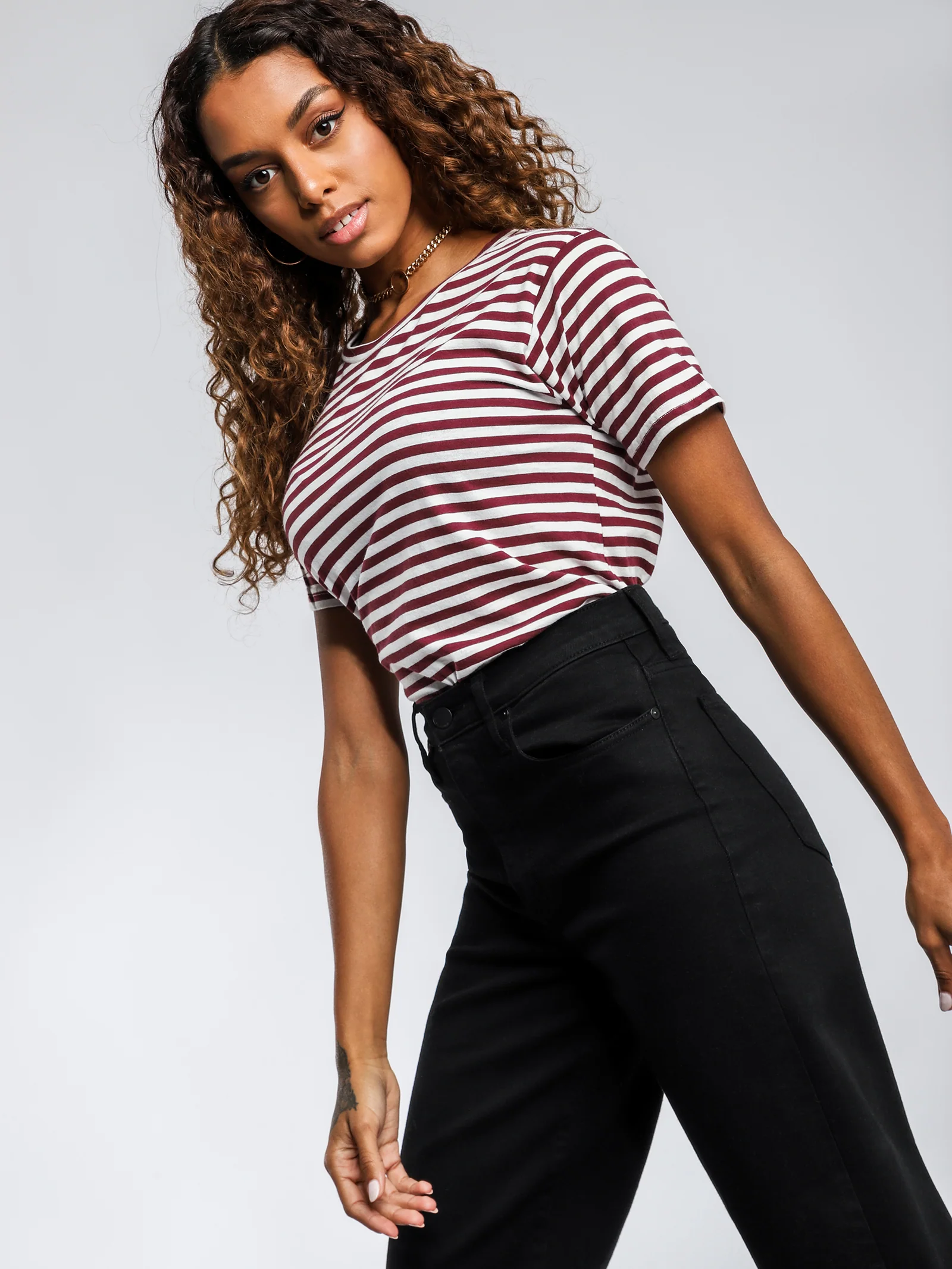 Harper Stripe Basic Crew T-Shirt