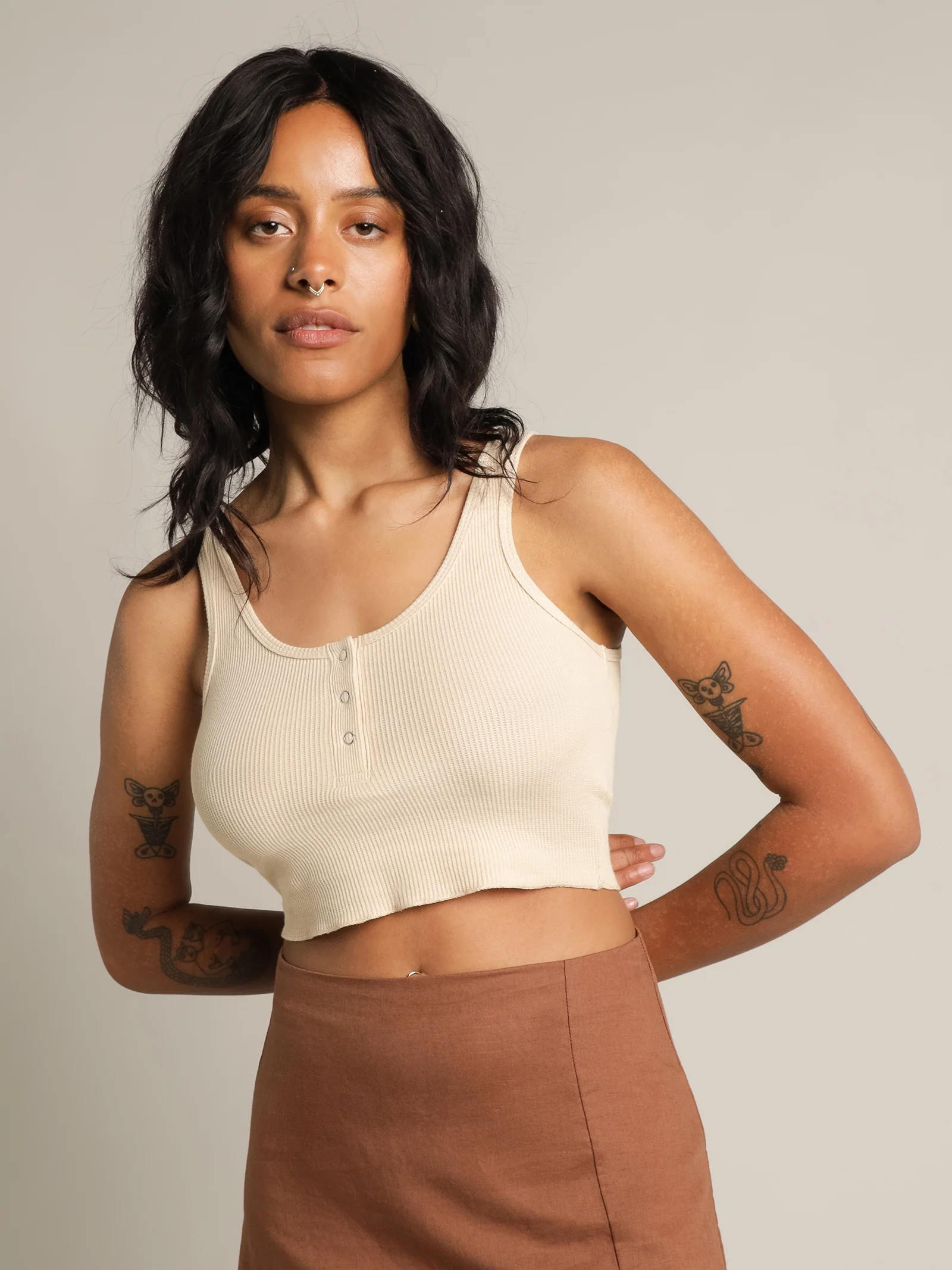 Jade Button Front Waffle Tank