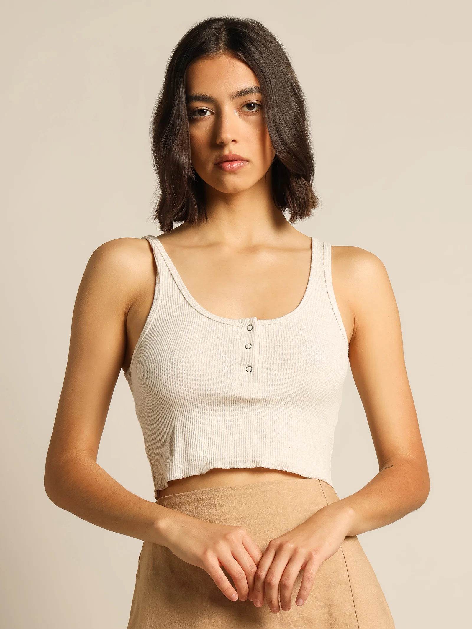 Jade Button Front Waffle Tank