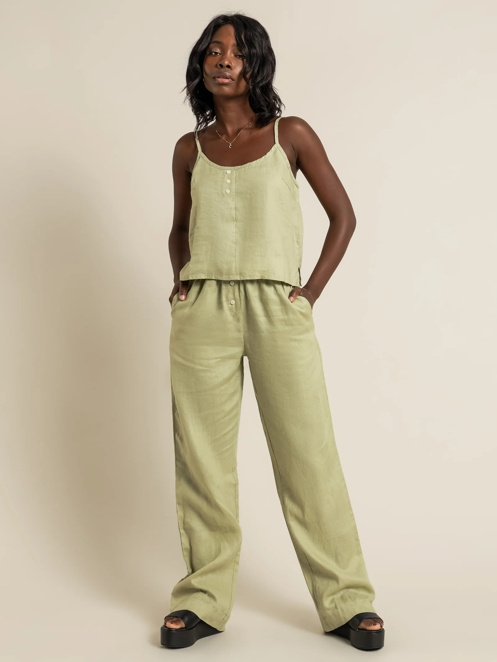 Nude Linen Lounge Pants - Image 2