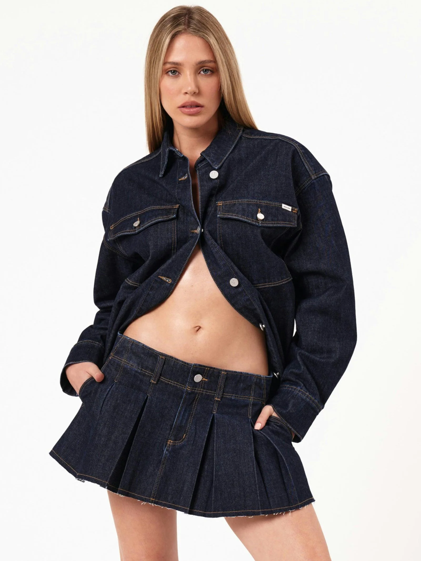 Pleated Denim Mini Skirt Lila - Image 2