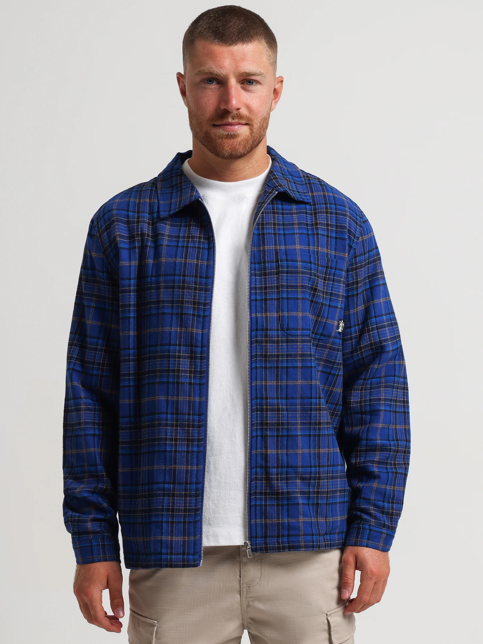 Shadow Plaid Zip Long Sleeve Shirt