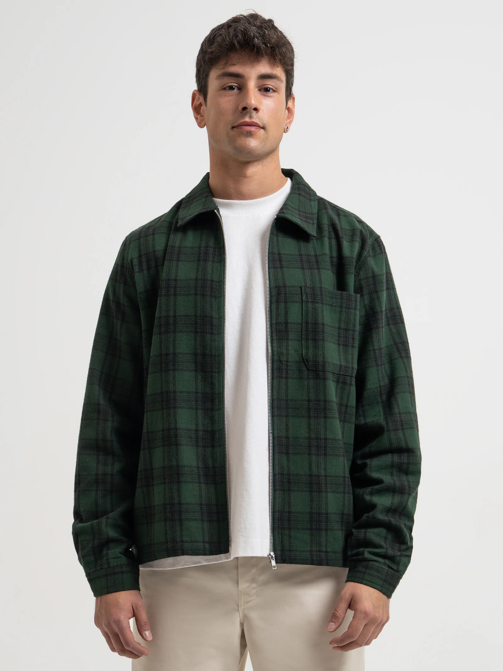 Shadow Plaid Zip Up Shirt