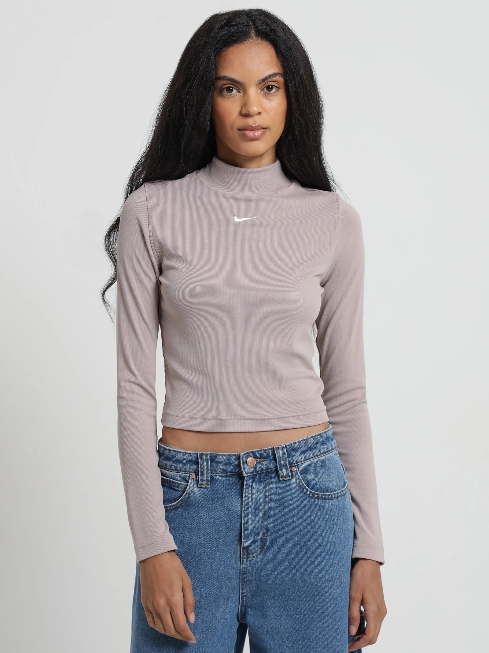 Sportswear Essentials Ribbed Mock Neck Long Sleeve Top