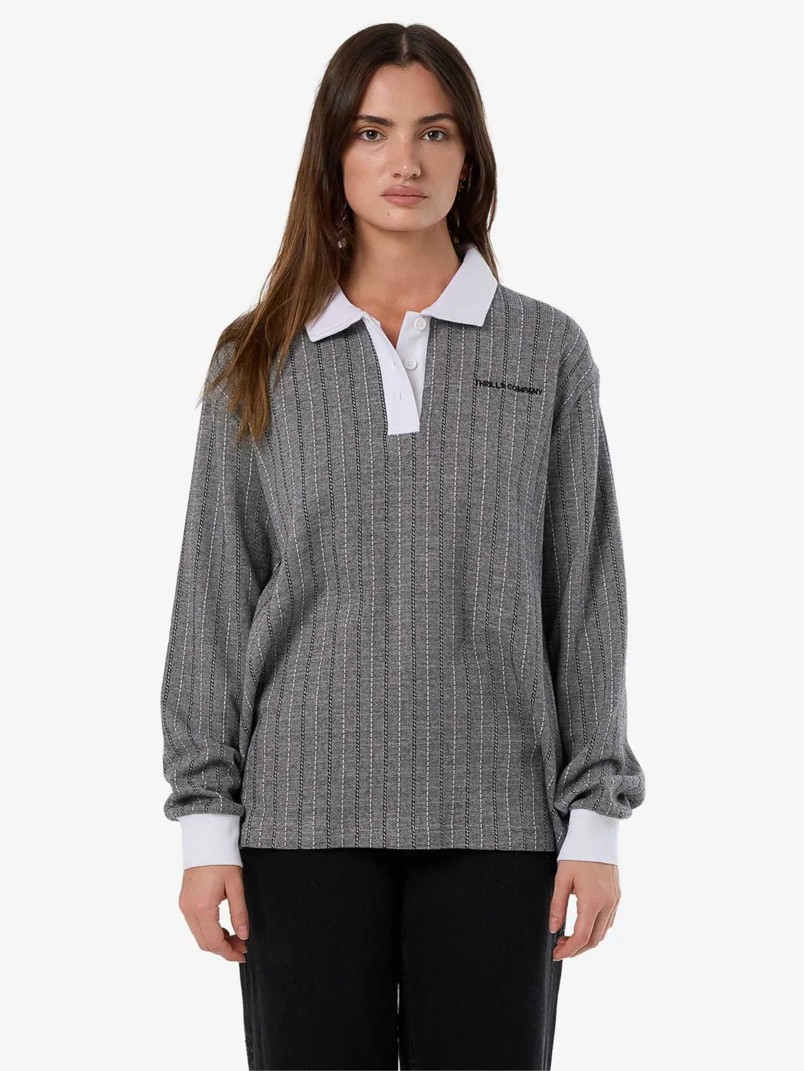 Limitations Stripe Rugby Long Sleeve Polo