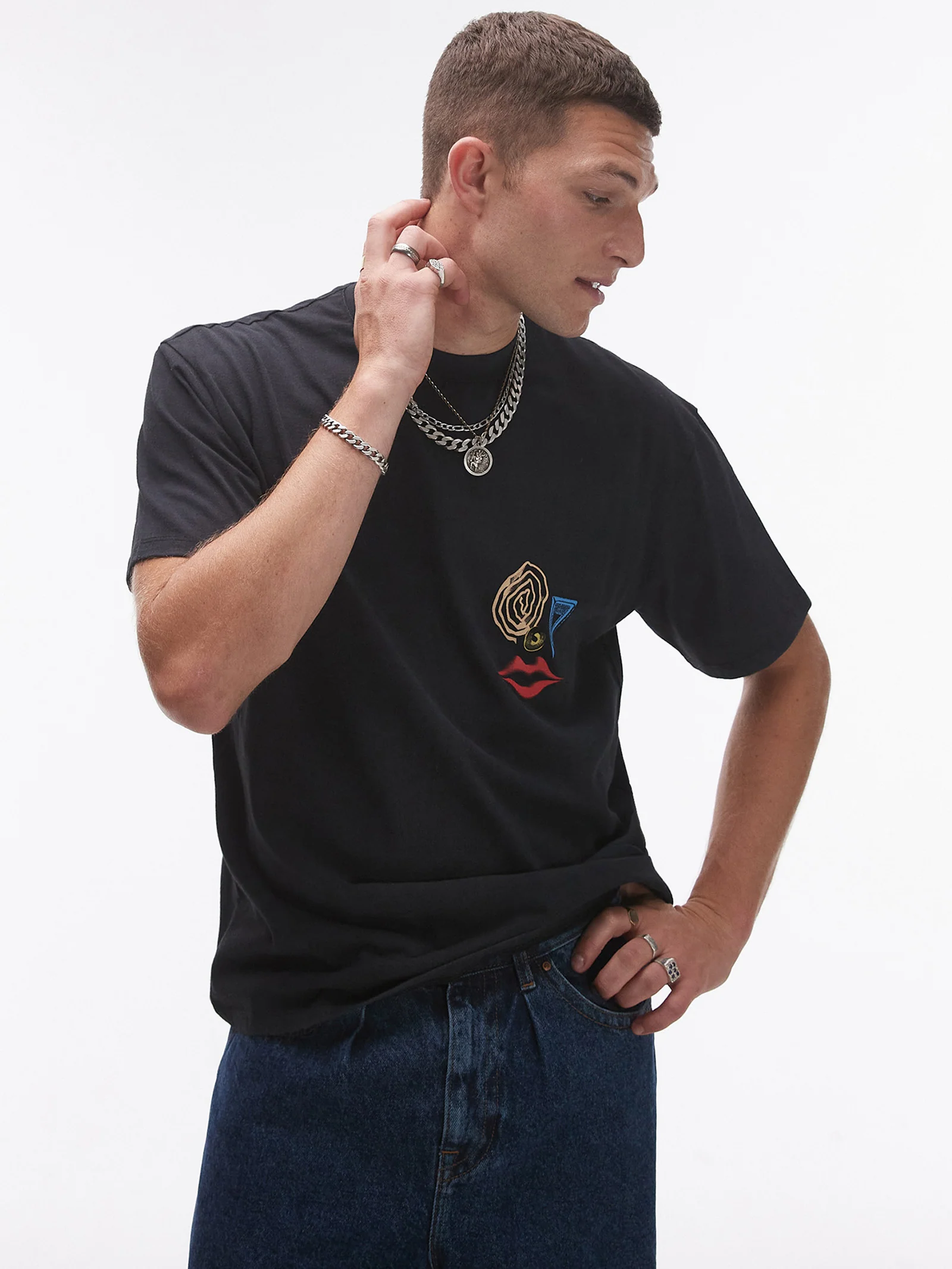 Abstract Face Print Oversized T-Shirt