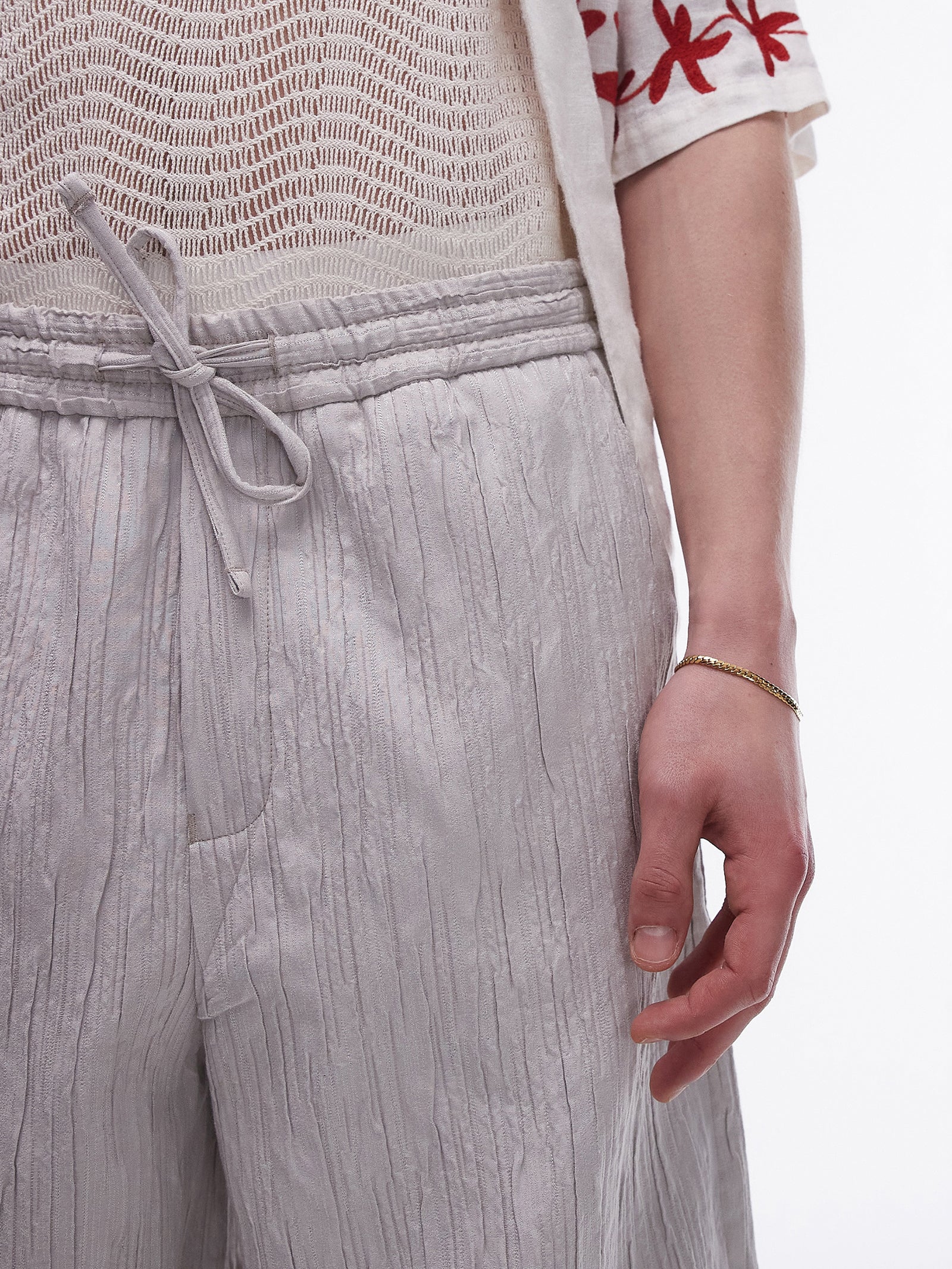 Premium Wide Leg Textured Trousers