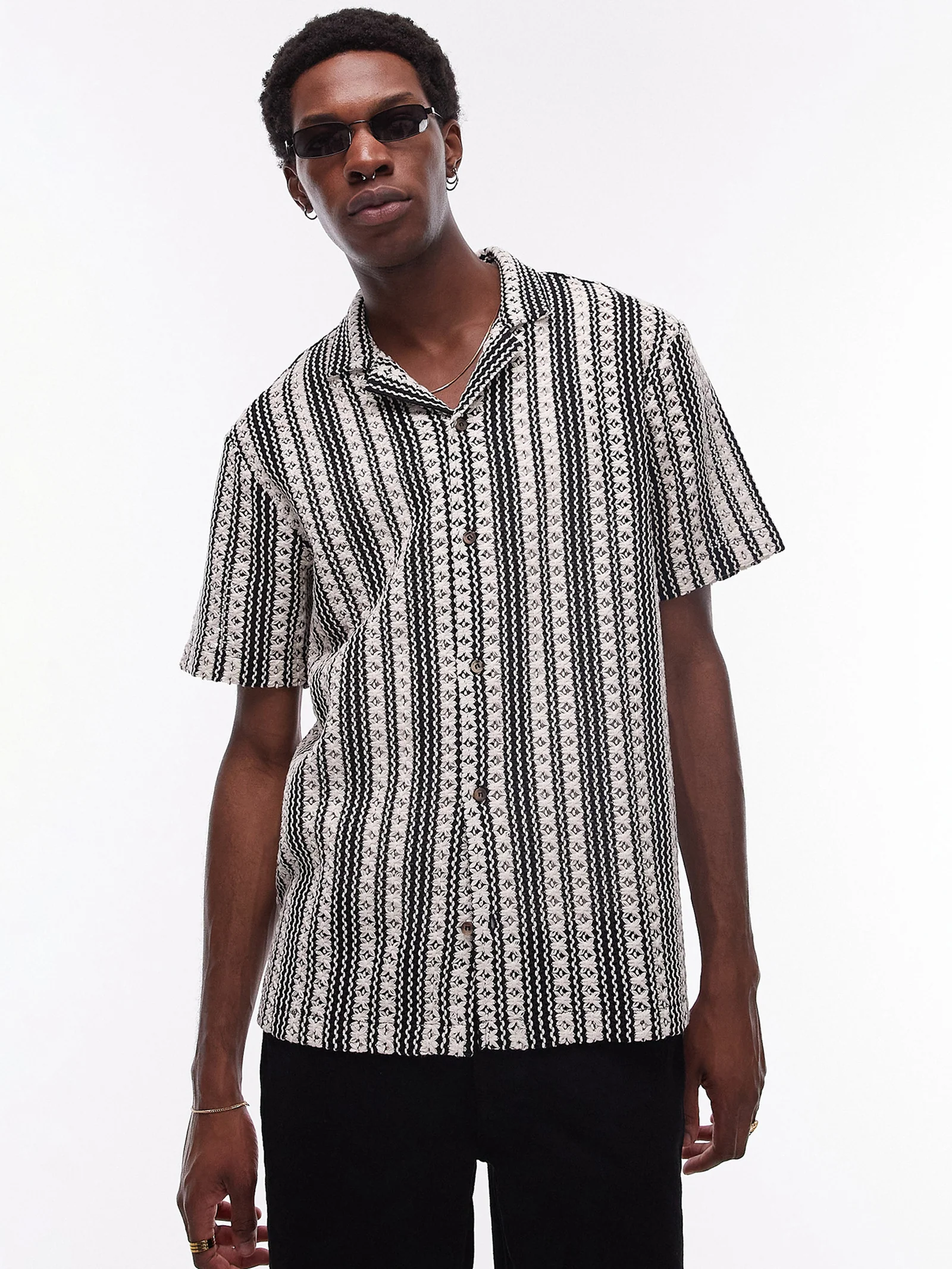 Relaxed Crochet Stripe Shirt