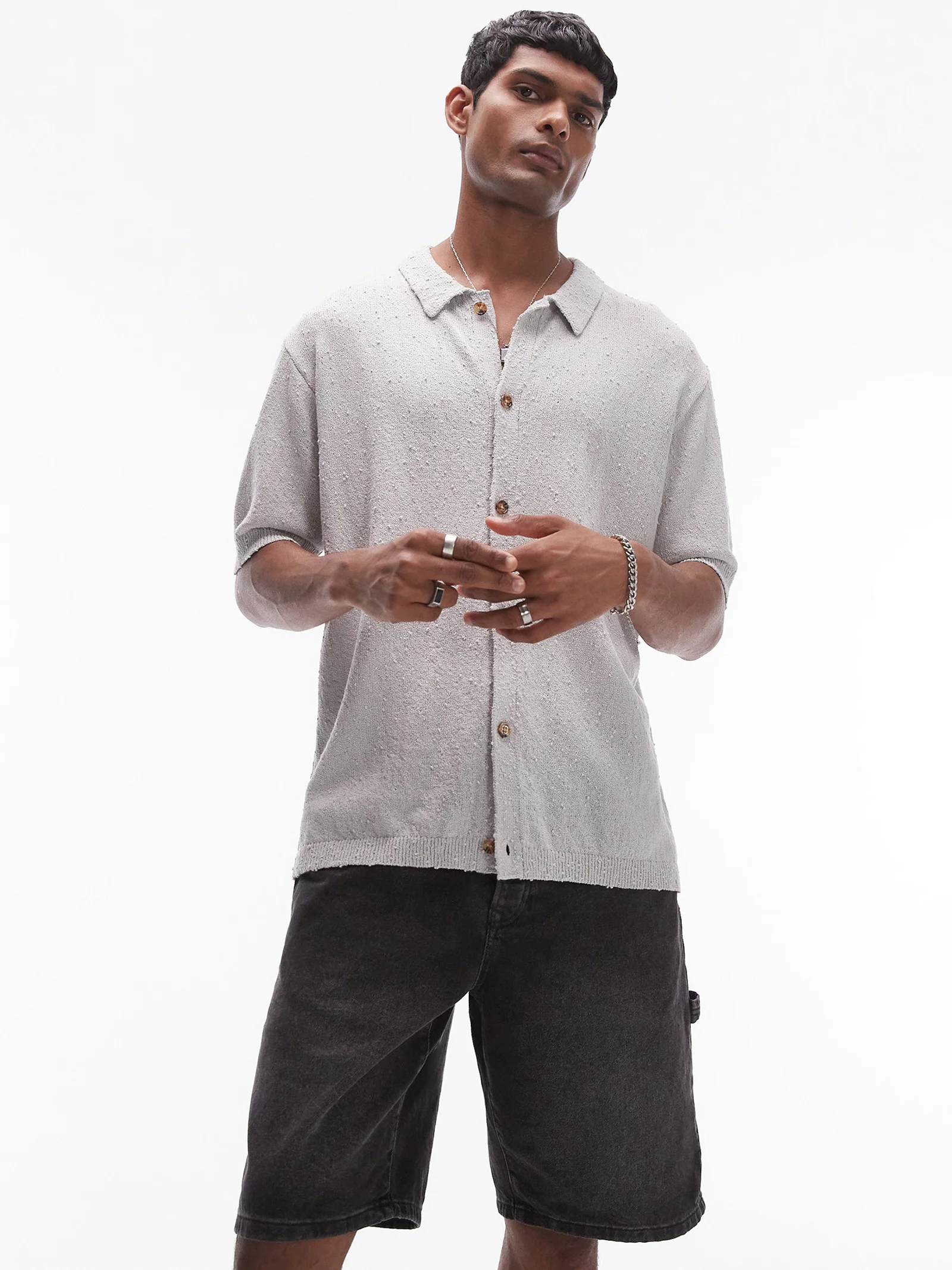 Relaxed Knitted Button-Through Shirt