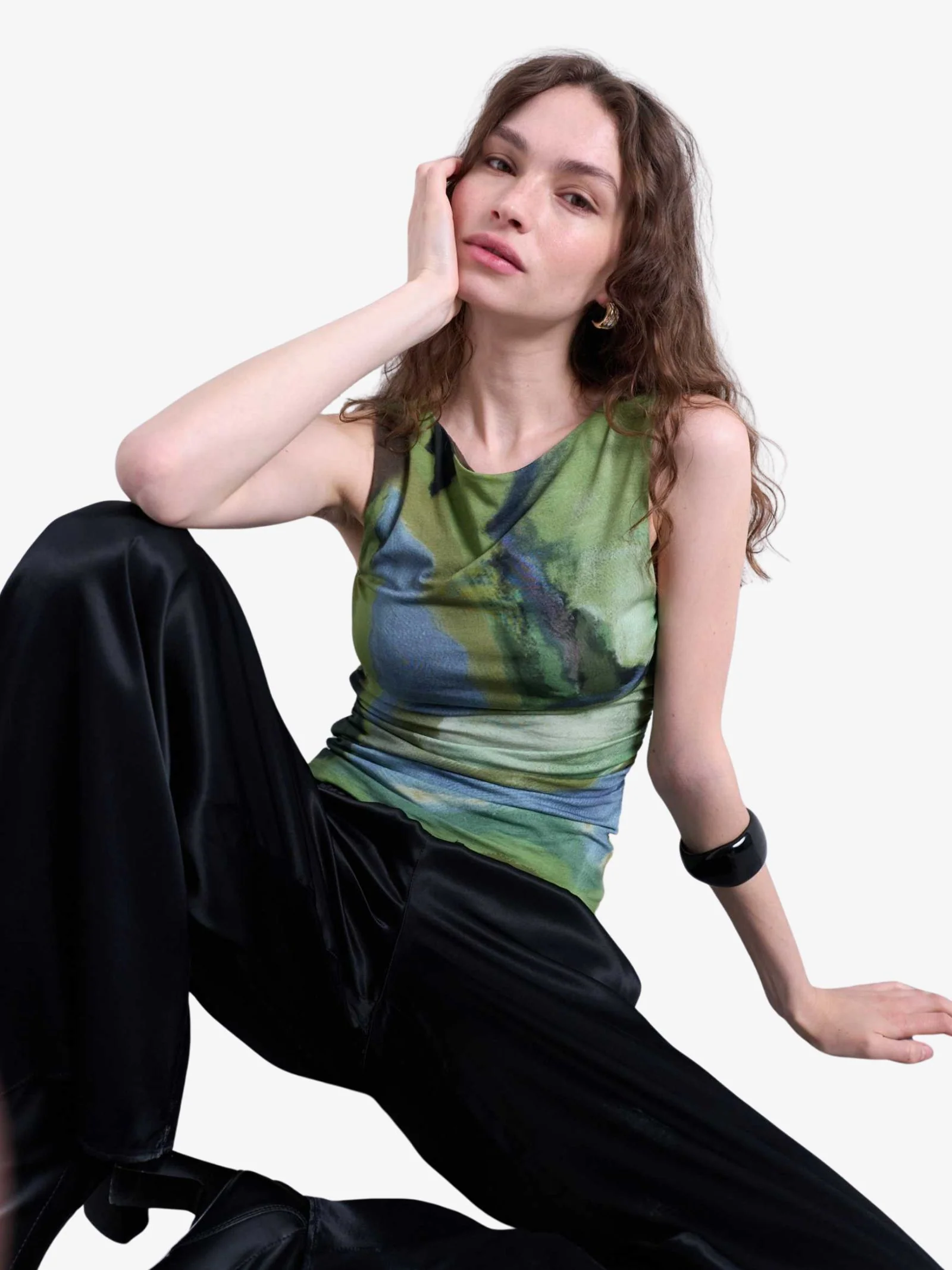 Abstract Print Ruched Side Tank