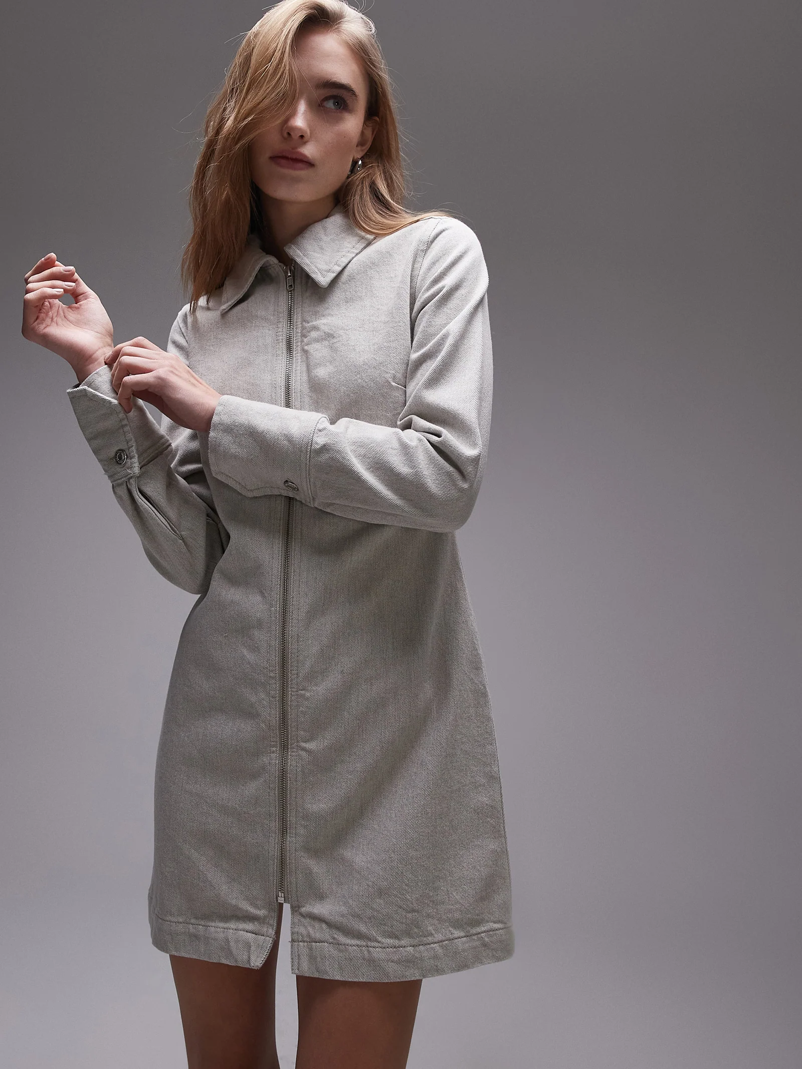 Denim Zip Through Shirt Dress