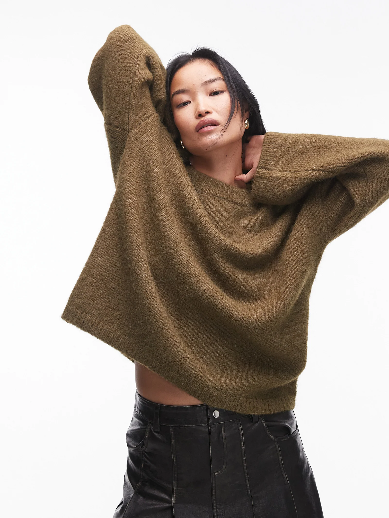 Knitted Boxy Fluffy Crew Jumper