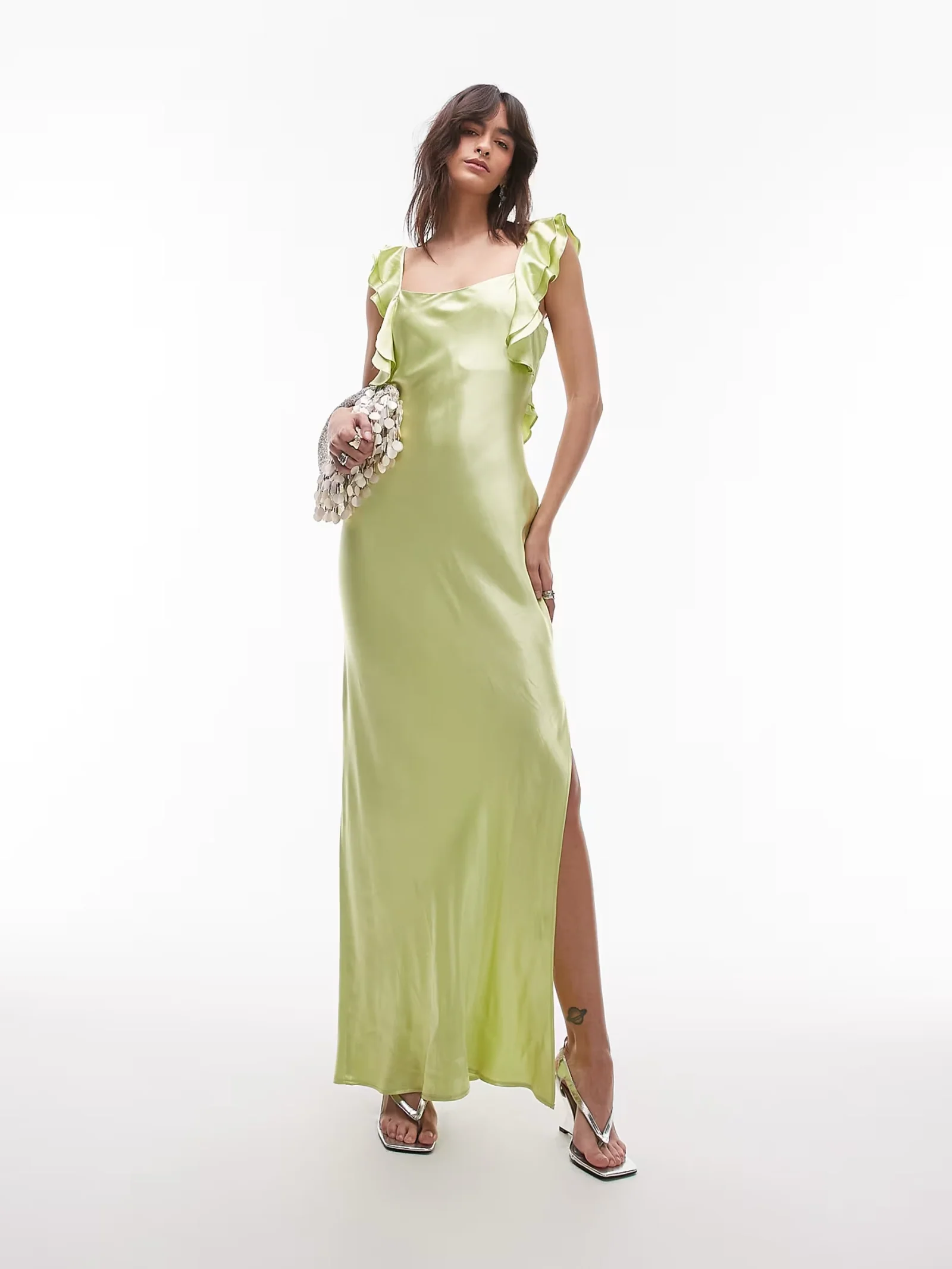Ruffle Shoulder Slip Dress