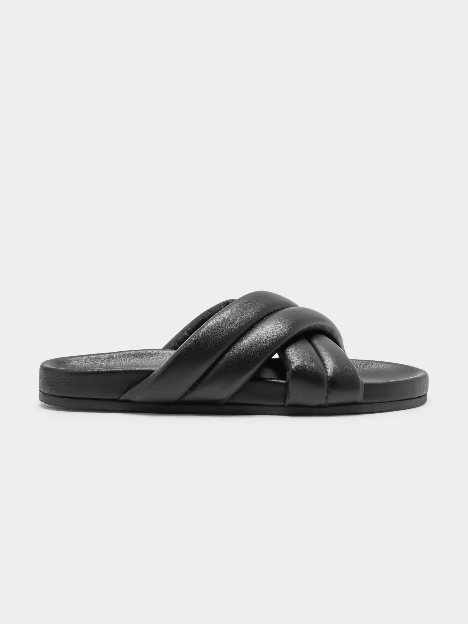 Womens Crossover Leather Slides