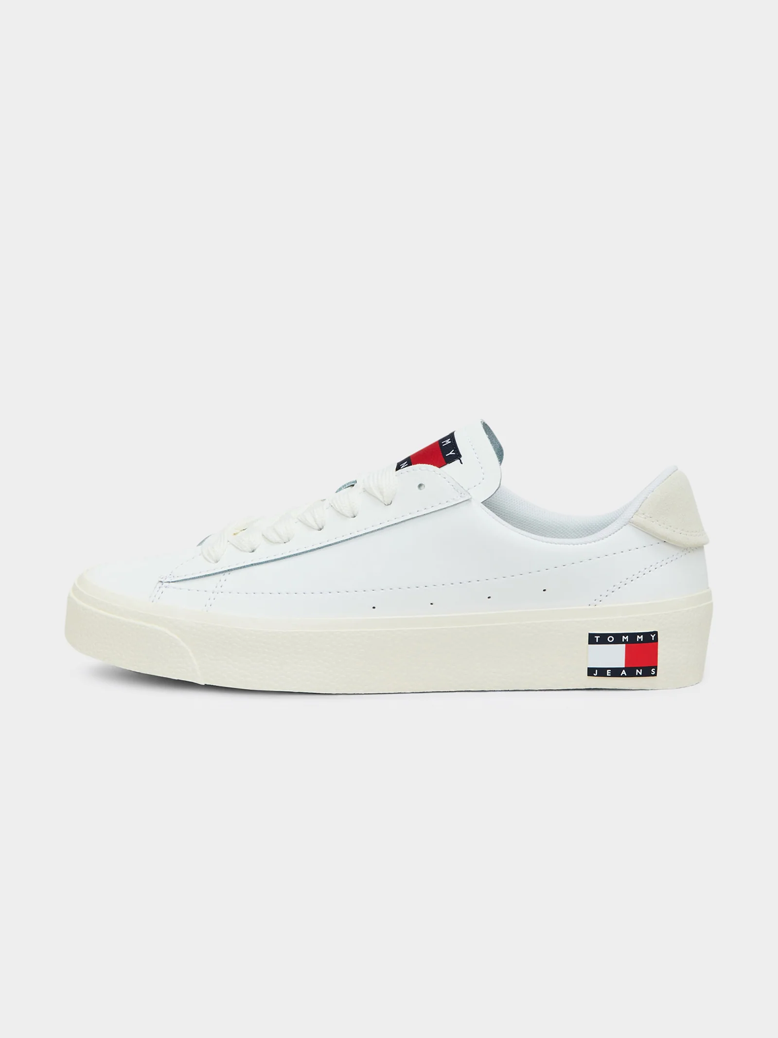 Womens Leather Vulcanized Flat Form Sneakers