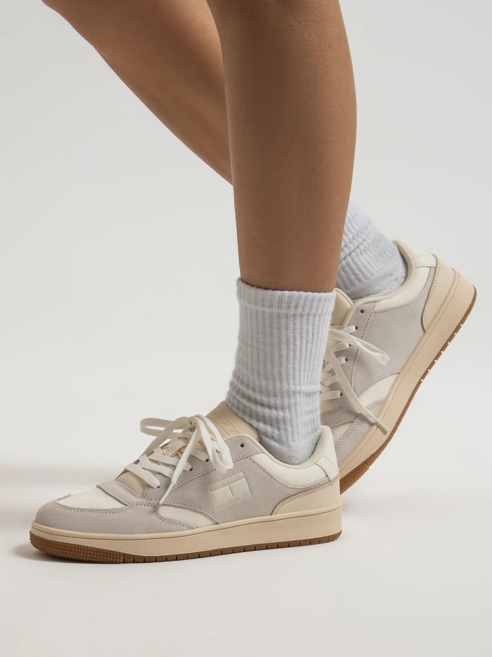 Womens Retro Mixed Texture Trainers